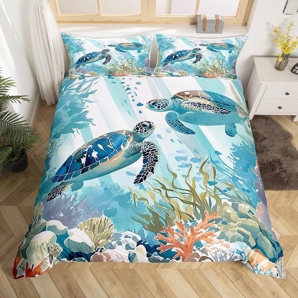 Ocean Life Duvet Cover Sets for Kids Teens Queen Size Lightweight Down Quilt Covers 2 Pillowcases 1 Comforter Cover No Comforter