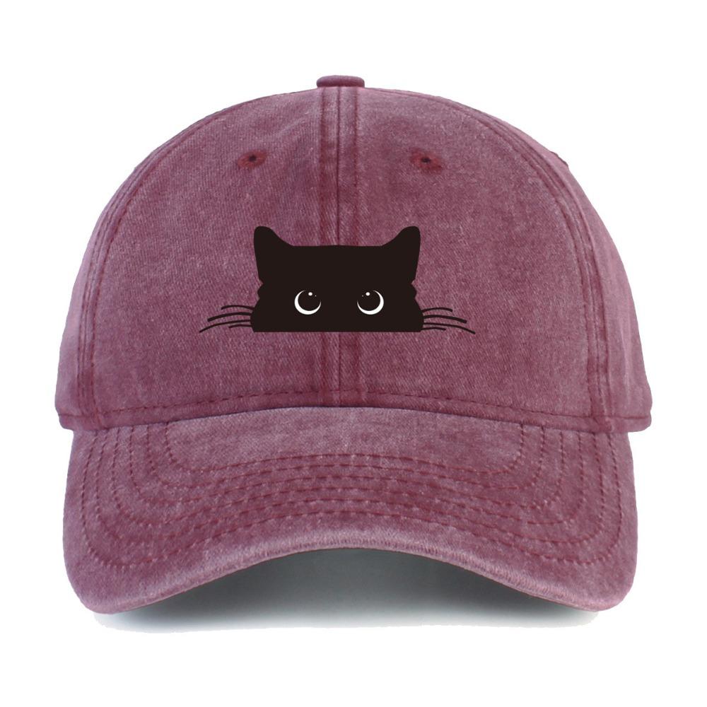 Sweet Cartoon Baseball Hat Peaked Cap Cotton Baseball Cap Simple Cat Print Baseball Cap Outdoor