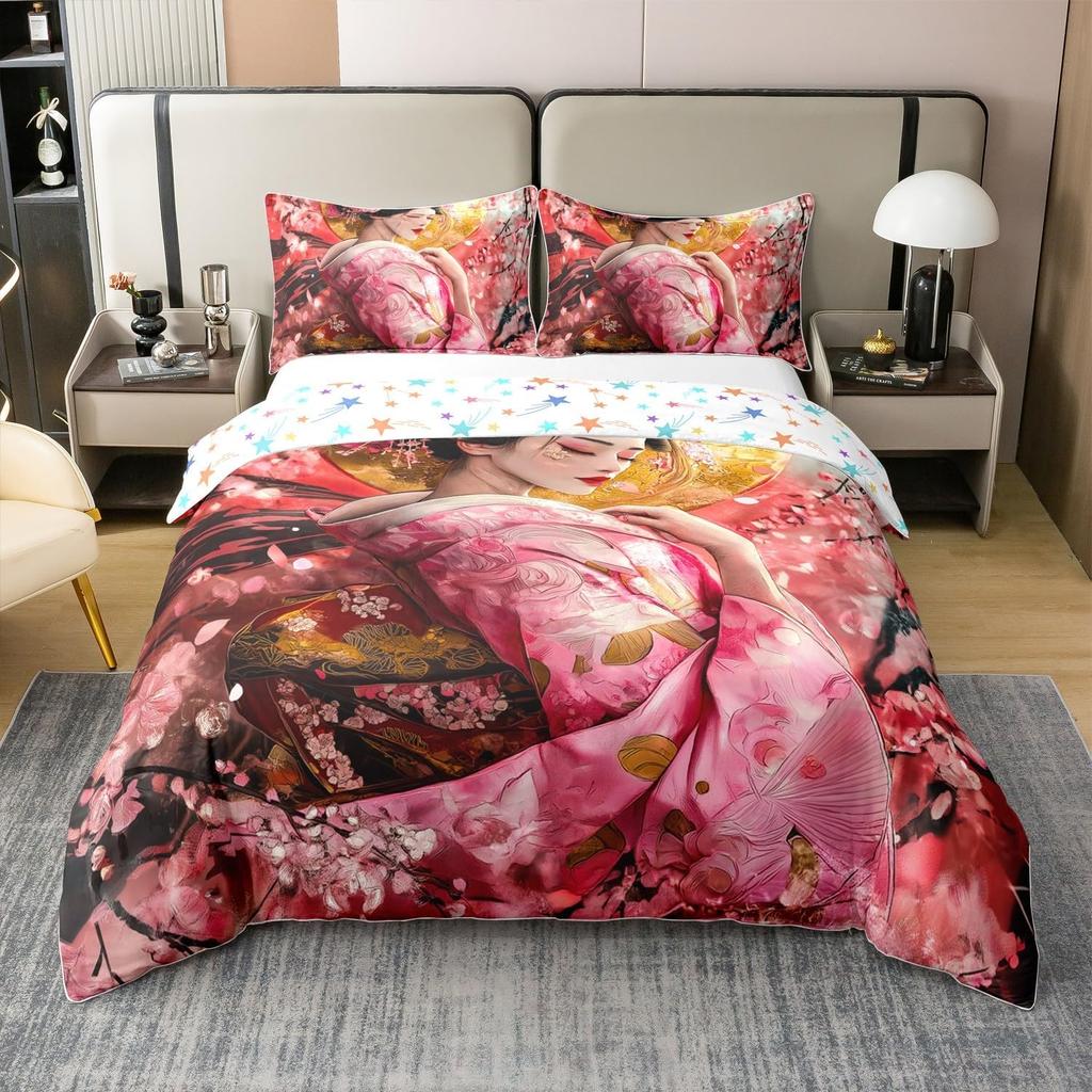 Japanese Ukiyoe Theme Duvet Cover Queen King Size Printed Bedding Set Kids Bedroom Decor Japanese Style 3 Pcs With 2 Pillowcases