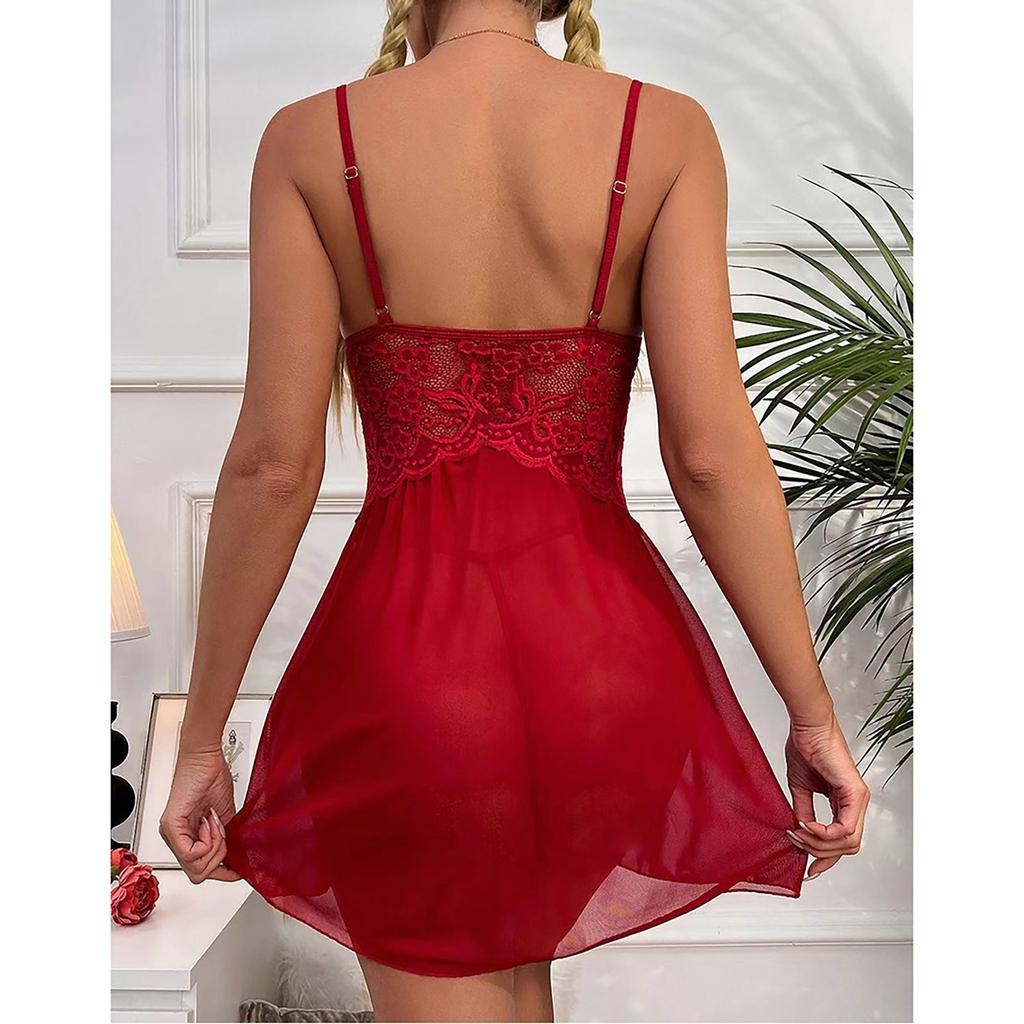 Ladies Erotic Lingerie Sexy Lace Stitching Slit Nightdress Suit Without Steel Ring