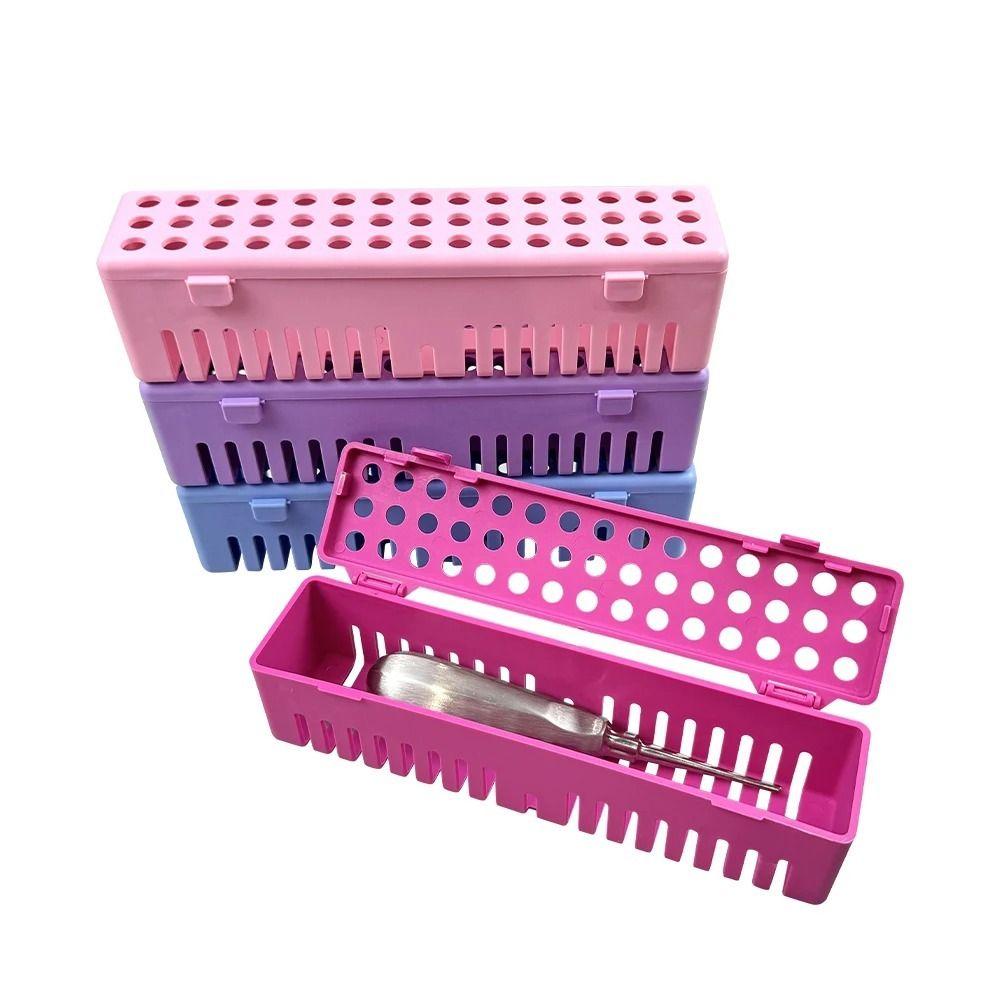Plastic Dental Sterilization Case Perforated Design Dental Disinfection Tray Clinic Use