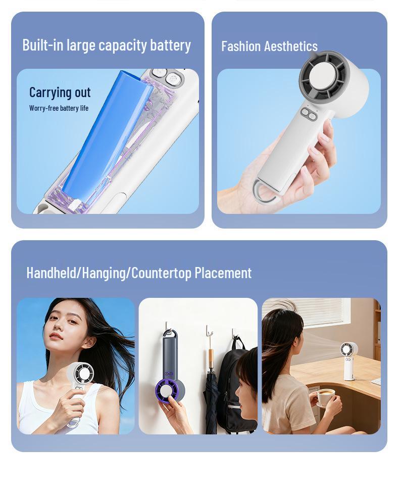 3-in-1 Handheld Cooling Fan: Cold Compress, 5-Speed, Desktop/Hook Use