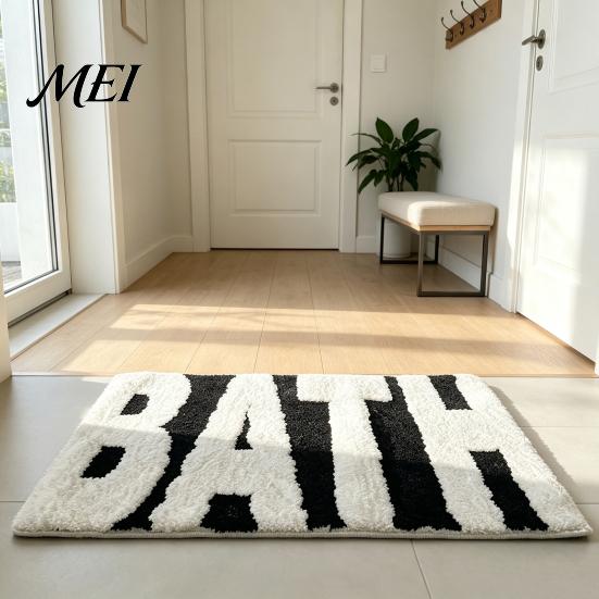Decorative Bedroom Floor Mat Modern Bath Mat, Absorbent Non-Slip Bathroom Rug, Fun English Letters, Soft Plush Carpet Machine Washable Cozy
