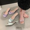 Bow Word with High Heels Sandals Women's Summer New Niche Open-toed Versatile Outer Slippers