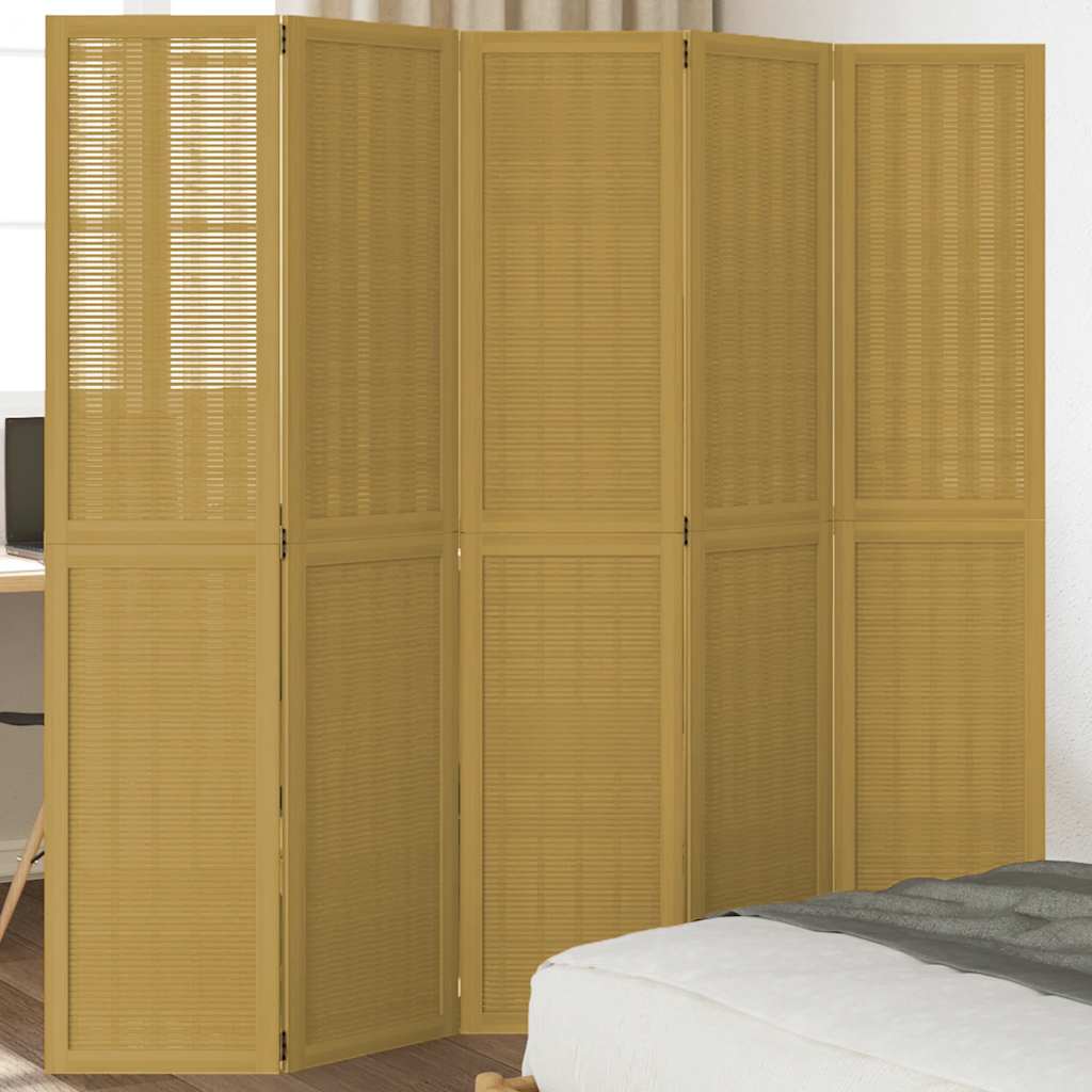 5 Piece Room Divider Brown Solid Paulownia Wood