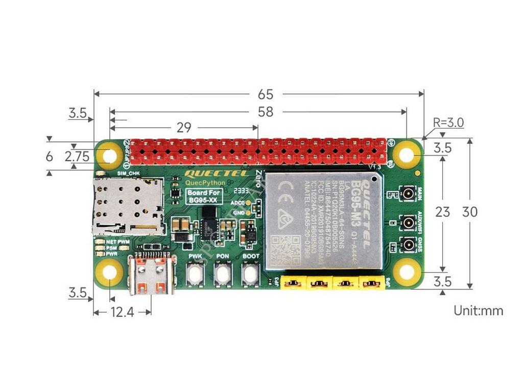 QuecPython BG95-M3-Zero Pocket Development Board with LTE/EGPRS & GNSS