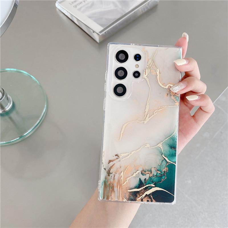 Подходит для чехла для мобильного телефона Samsung S25ultra, мраморный узор, золотое горячее тиснение, S23, гальваническое покрытие, двухслойный чехол для мобильного телефона A54