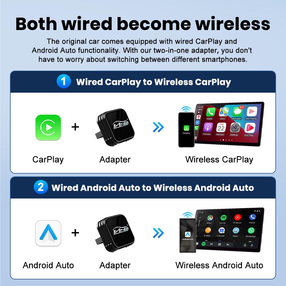 Автомобильная коробка для подключения 2-в-1: беспроводной CarPlay и Android Auto (Алюминиевый сплав)