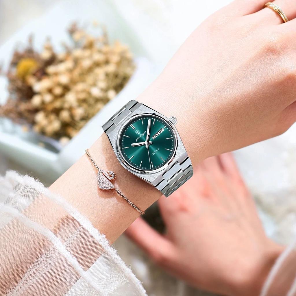 Fashion Quartz Ladies Watch Stainless Steel Date Week Woman's Wristwatch Waterproof Luminous Business Watches For Men Couples