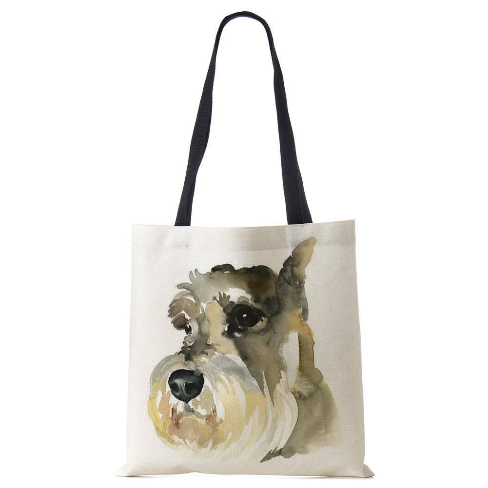 Women Handbag Linen Totes with Dog Print Casual Traveling Beach Gift Bags CLE