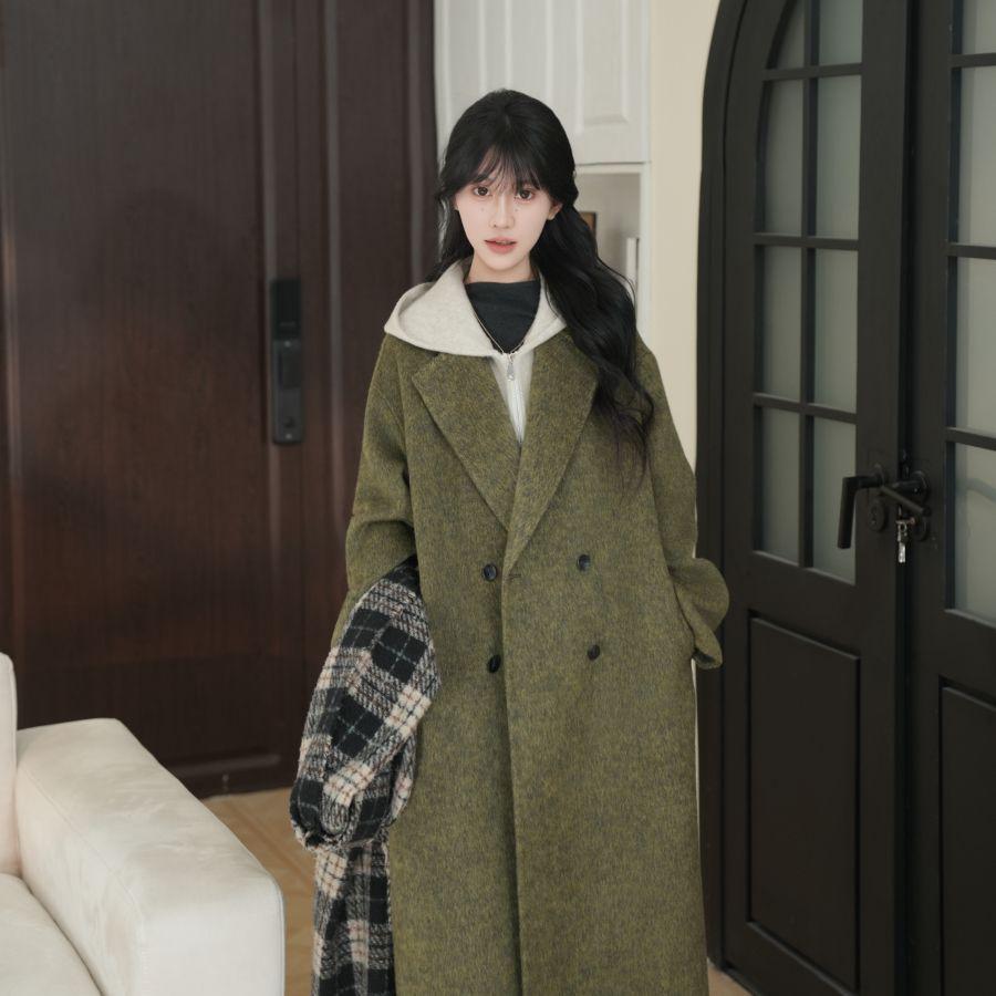 Двустороннее шерстяное пальто в корейском стиле: Элегантная, Универсальная, Свободного кроя, Длинная женская верхняя одежда для осени и зимы