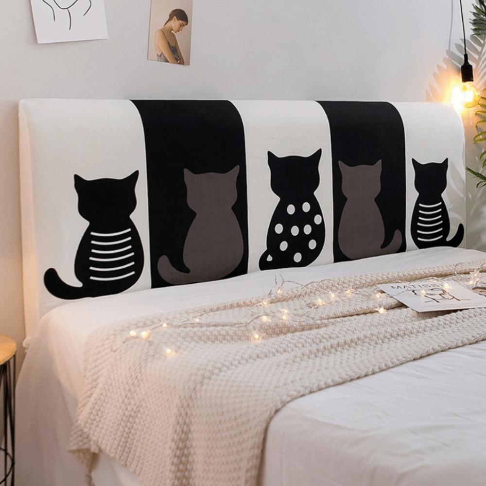 Мягкая Эластичная Накидка на Изголовье Кровати с Рисунком Кошки, Пылезащитная Накидка на Прикроватную Зону, Мультяшная, Приятная к Коже, Защитная Накидка от Пыли на Спинку Кровати, Спальня