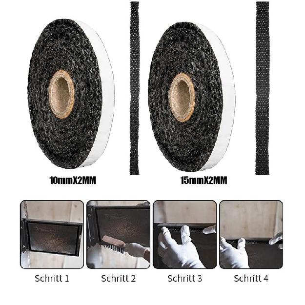 10/15mm Width Black Flat Stove Rope Self-Adhesive Fiberglass Seal Stove Fireplace Door Fire Rope Sealing Strip Cord Gasket