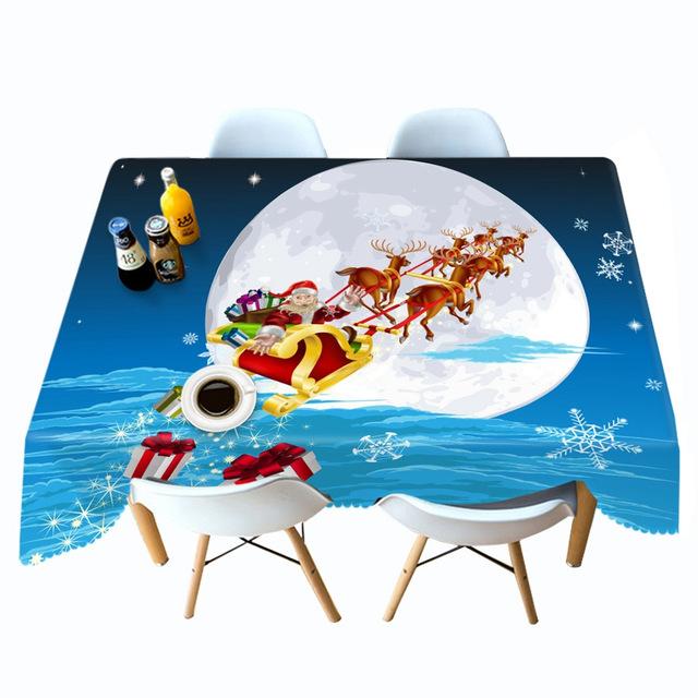 Thicken Cotton Christmas Tablecloth 3d Santa Claus And Elk Sled Pattern Rectangular Round Table Cloth For Wedding Picnic Party