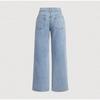 Light Blue Straight Leg Bow Jeans Women's High Waist Spring New Loose Drapey Wide Leg Denim Pants Casual Cotton Stretch