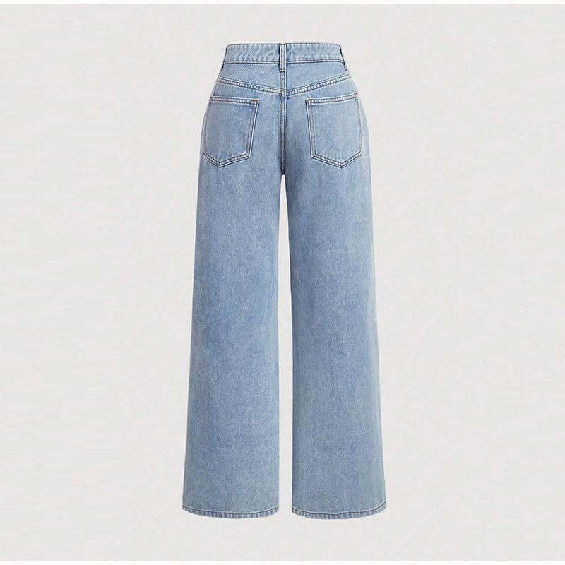 Light Blue Straight Leg Bow Jeans Women's High Waist Spring New Loose Drapey Wide Leg Denim Pants Casual Cotton Stretch