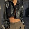 Women Sexy Short Jacket Leather Long Sleeve Fashion Lady Street Wear Black Jacket Casual