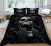 3D Skull Head Pattern Fashion Home Bedding Single Double Bed Full Size Pillowcase and Quilt Cover 2/3 Pieces of Microfiber Home Decoration