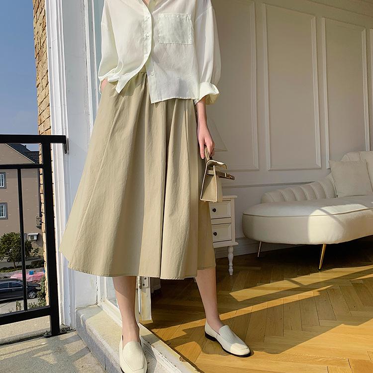 Новое поступление: Женская юбка А-силуэта с высокой талией из выстиранного хлопка - Свободная, повседневная, универсальная, в японском стиле, для весны и лета
