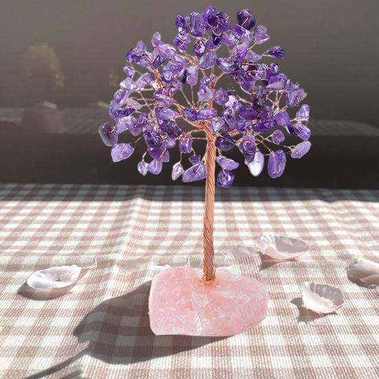 Розовый кварц Счастливое дерево Доброе значение Декор для дома ручной работы с подложкой