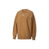Logo Print Fleece Warm Crew Neck Pullover Long Sleeve Sweatshirt Women Sweatshirt Khaki 537565-74