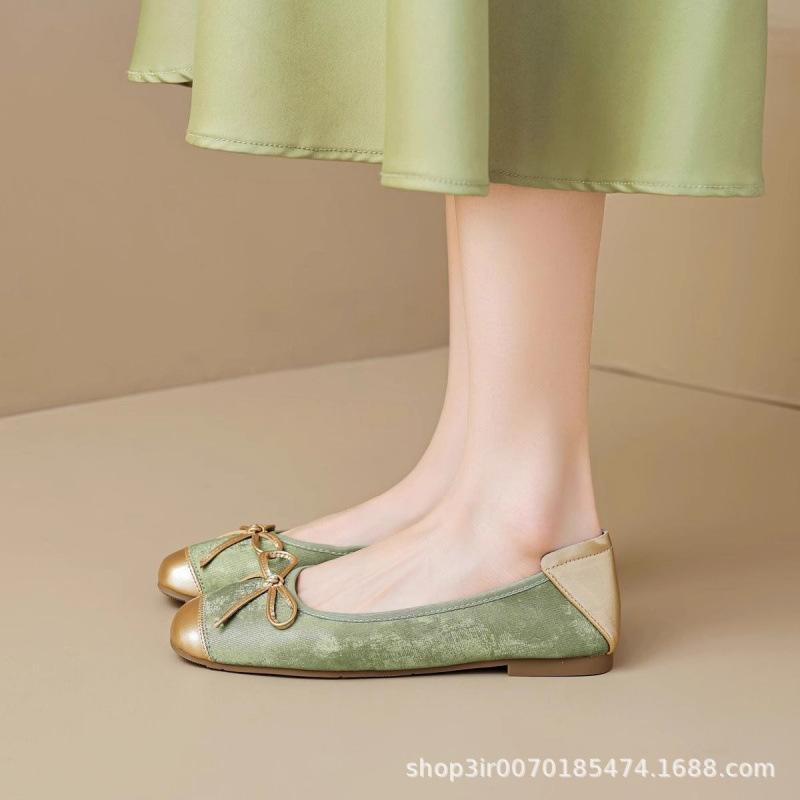 2024 новые французские туфли с плоским дном и бантом, маленькие ароматные туфли с одной педалью, удобные и универсальные туфли для беременных женщин