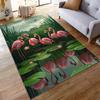 Flannel Rug, Five Pink Flamingos Lotus Pond Reeds Dragonflies Reflection, Soft Carpet for Adult Living Room Bedroom, Tropical Gift