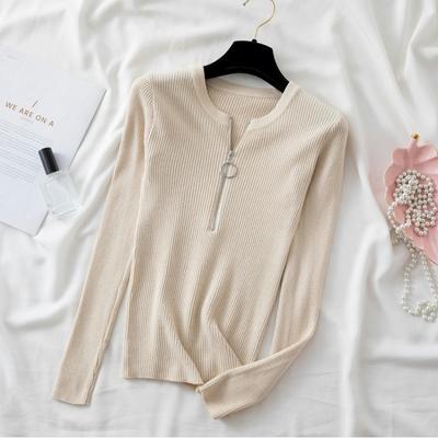 Осень Новые молнии круглый вырез свитера свитера женские Slim Fit длинный рукав база вязаный свитер топы женские элегантные однотонные модные зимние джемперы 25500