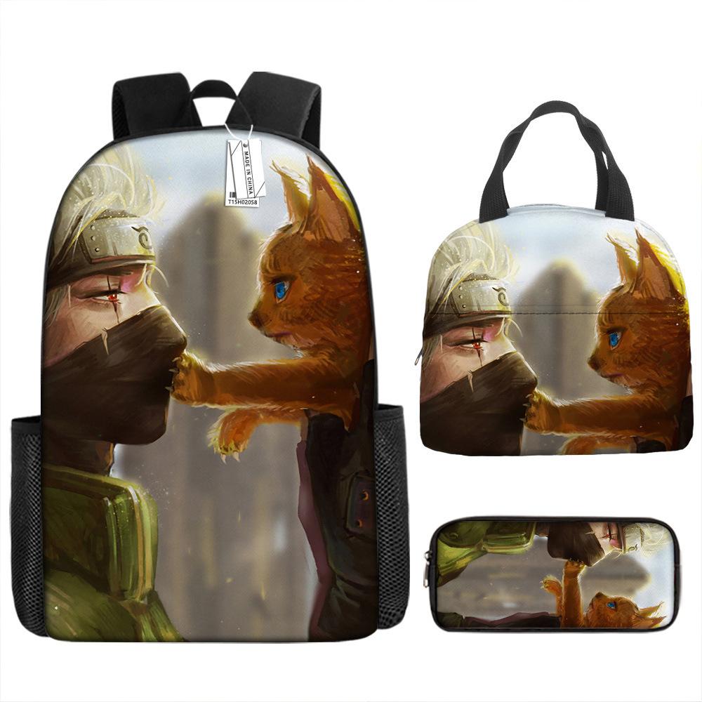 Рюкзак Наруто Рюкзак для начальной школы для мальчиков Рюкзак большой вместимости Сумка для ланча Пенал Набор из трех предметов