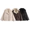 Pocket Decor Single Breasted Warm Coat Autumn/Winter Fleece Collar Long Sleeve Women's Jacket Coat