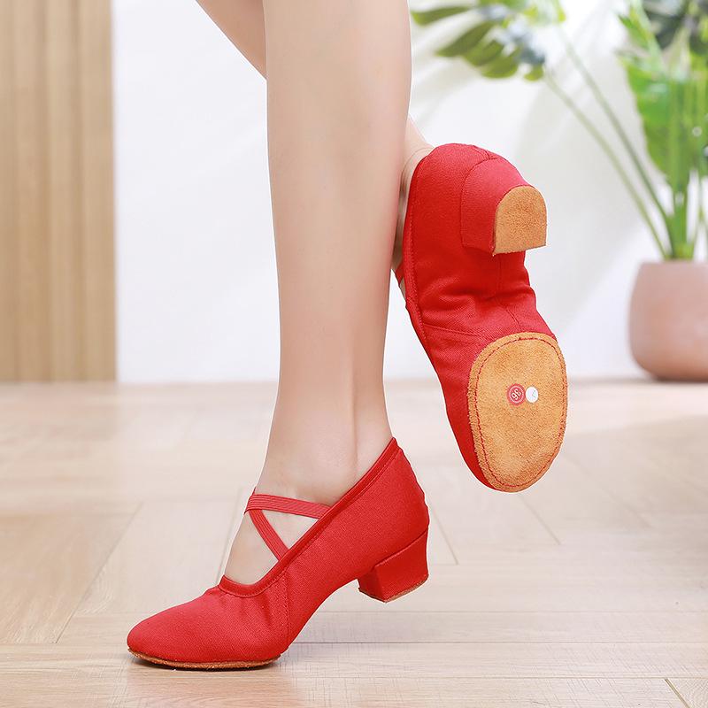 Женские танцевальные туфли без шнурков на каблуке - Мягкая подошва для балета, йоги, танца живота, для взрослых, для преподавателей и практики.