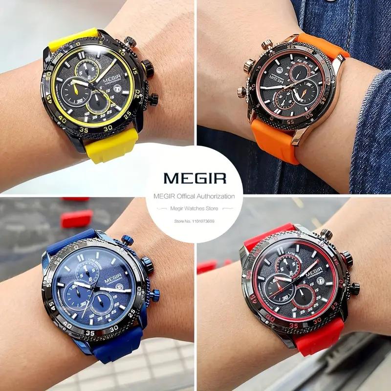 Megir Men's Watch With Silicone Strap Chronograph Quartz Wristwatches Glow Waterproof Wrist Watch, Ideal Choice for Gifts 2211