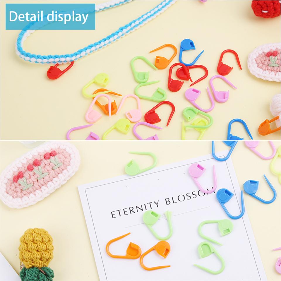 Colorful Plastic Locking Stitch Markers with Needle Clip Hook Set