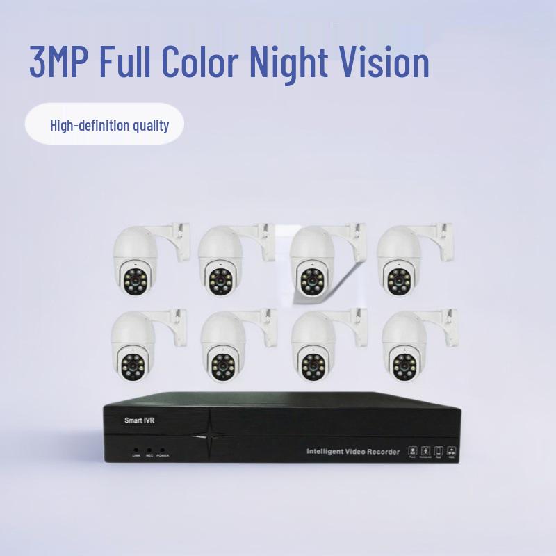 8-Channel 3MP POE Surveillance Camera Kit with Full-Color Night Vision, HD Outdoor, 360° PTZ Camera