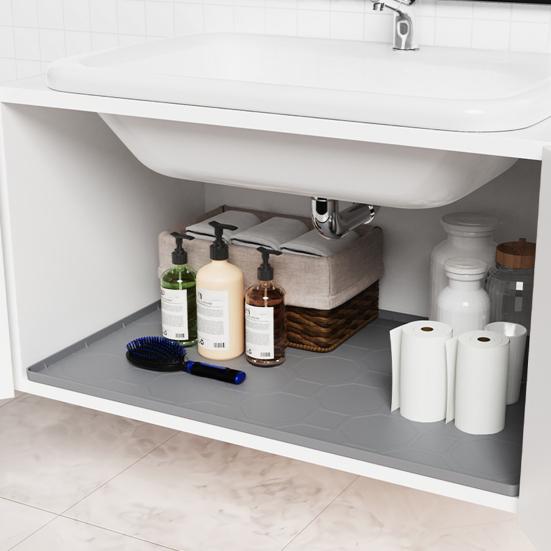 Cat Litter Box Mat with Raised Edges Non-slip Waterproof Urine Proof Easy Clean Scatter Control Kitten Litter Trapping Mat Silicone Floor Pad Pet