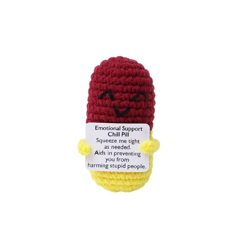 New Handmade Knitted Capsule Doll With Positive Card Home Room Decoration Funny Crochet Emotional Support Capsule Ornament Gifts