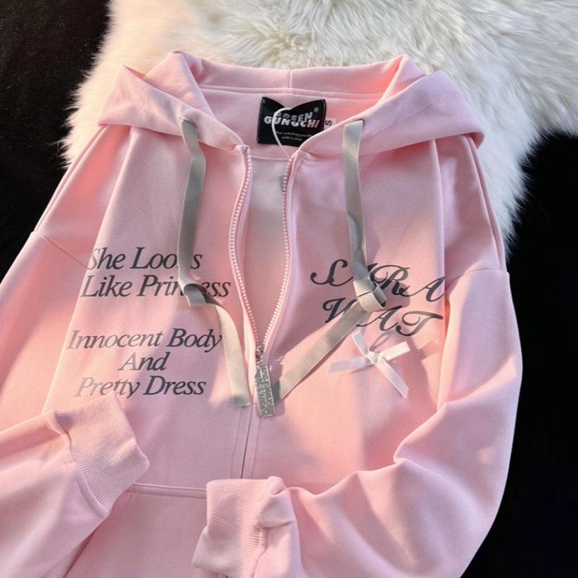 Американский сладкий и крутой ветер кошачьи ушки с капюшоном свитер женский весна и осень 2025 года дизайнерское чувство нишевый ленивый шик парный кардиган