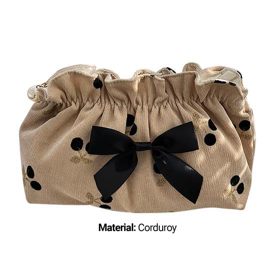 Косметичка с бантом, застежка-молния, вельветовый вишневый несессер, косметичка, клатчи для путешествий