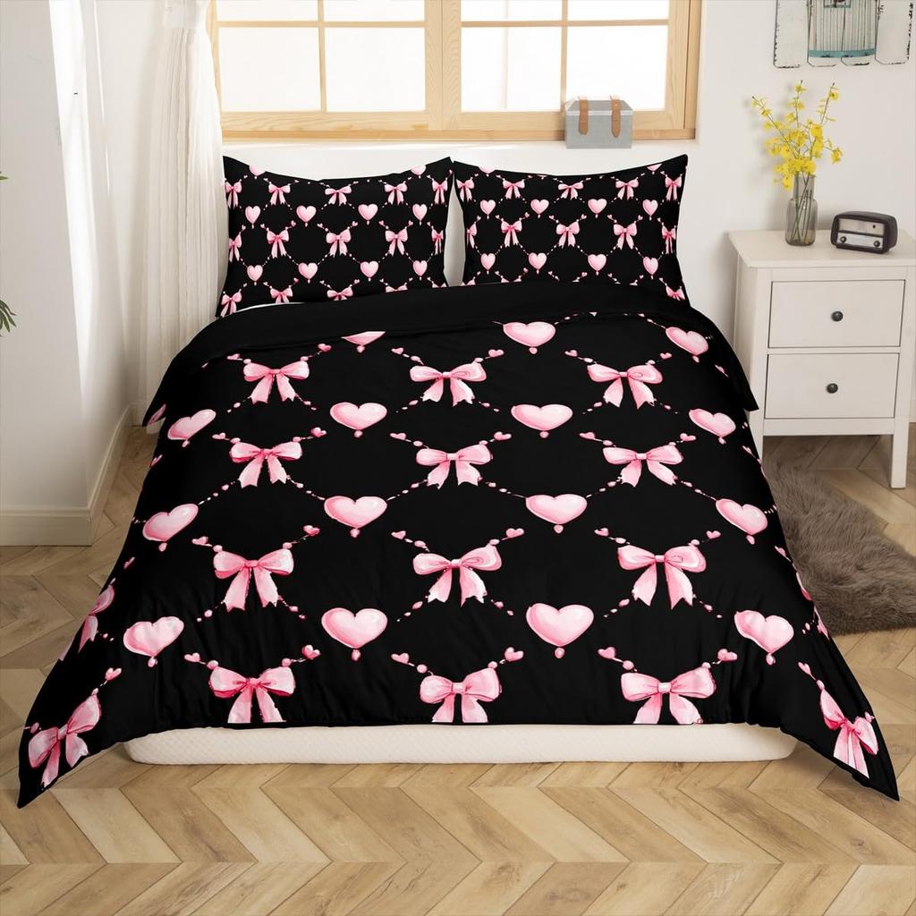 Cute Kawaii Bowknot Kids Duvet Cover Geometric Plaid Butterfly Knot Quilt Cover For Girls Teen Women Adults 3 Pcs No Quilt