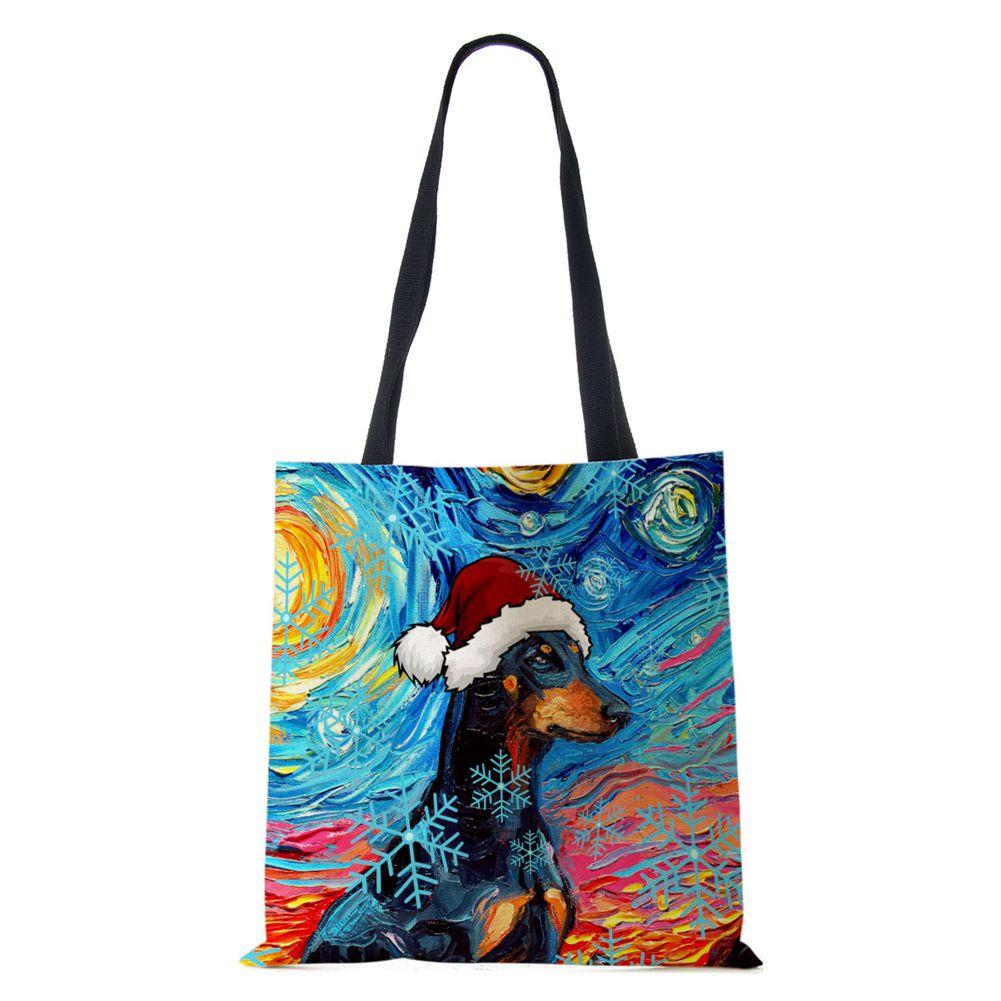 Рождественская холщовая сумка-шоппер для собак и кошек с принтом Харадзюку для женщин, многоразовая сумка через плечо, повседневная, большой вместимости, складная сумка-тоут CLE