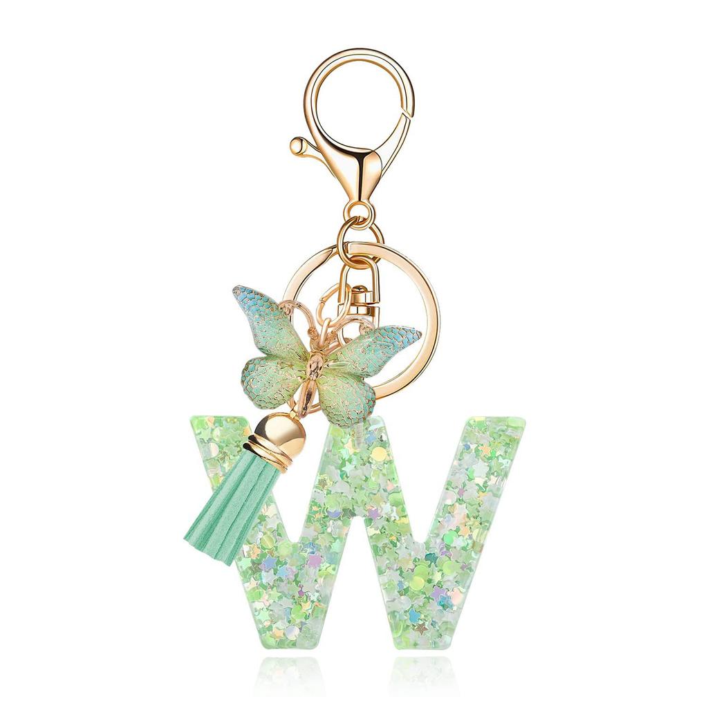 A-Z Dreamy Letters Keychain for Women Tassels Butterfly Pendant Initial Keyrings Purse Suspension Bags Car Key Chain Pink