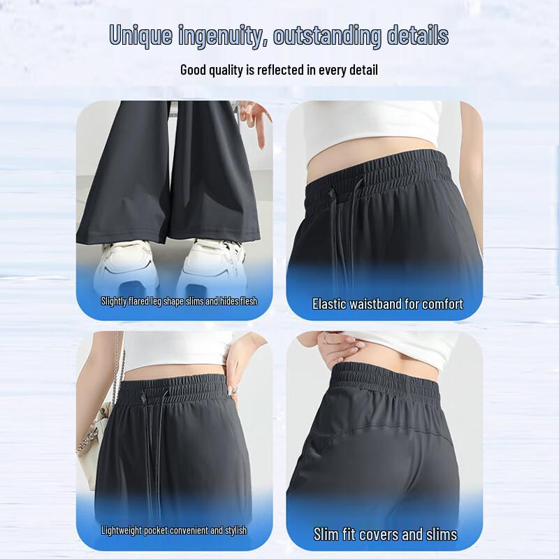 JEANSWEST Women's Ice Silk Sun-Protective Flared High-Waist Casual Pants