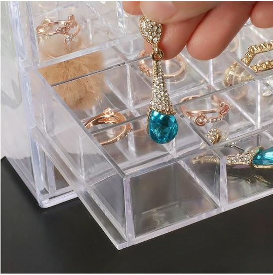 Прозрачная настольная шкатулка для хранения украшений с ящиками для сережек, колец, ожерелий, предметов дизайна ногтей и многого другого