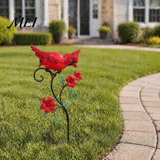 Grandma Memorial Tributes Red Bird Garden Stake, Metal Yard Art Hand Painted Lawn Flower And Ornament for Patio Pathway Site Stake