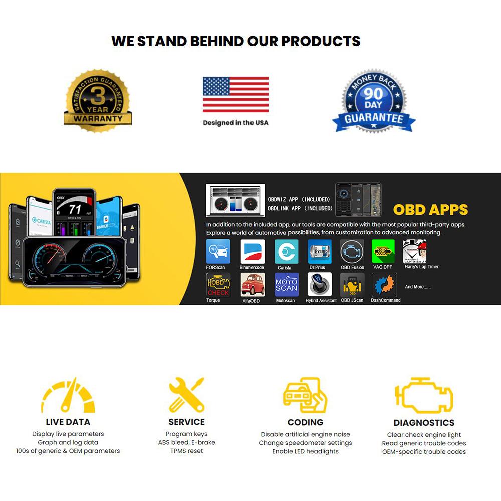 OBDLink LX MX+ OBD2 Сканер ELM327 Диагностический Сканер для iPhone, iPad, Android, Kindle Fire или Устройства на Windows