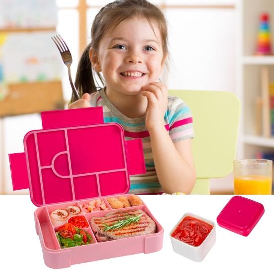 Ланч-бокс Bento, герметичный, с 6 отделениями, ложкой, вилкой, соусницей, контейнером для еды без бисфенола А для школьных закусок