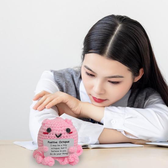 Crocheted Positive Octopus Doll Emotional Support Handmade Crochet Octopus with Card