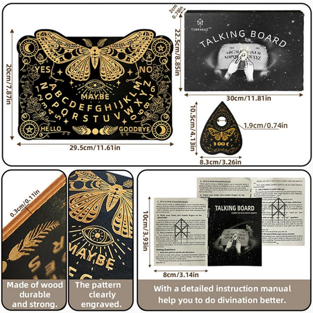 Комплект деревянной спиритической доски, подставка для карт Таро, набор гадальных досок для моли с планшеткой, черная подставка для алтарных карт, прямоугольная говорящая доска