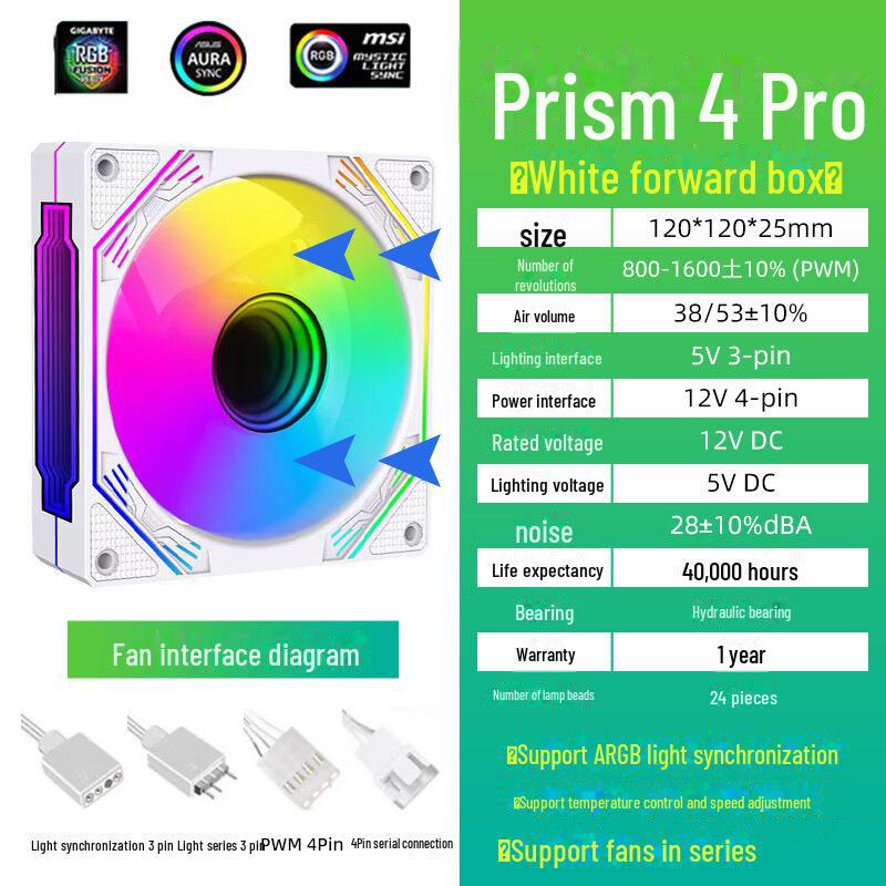 Prism 4-го поколения Pro ARGB охлаждающий вентилятор с 3-контактным 5V контроллером синхронизации для компьютерных корпусов