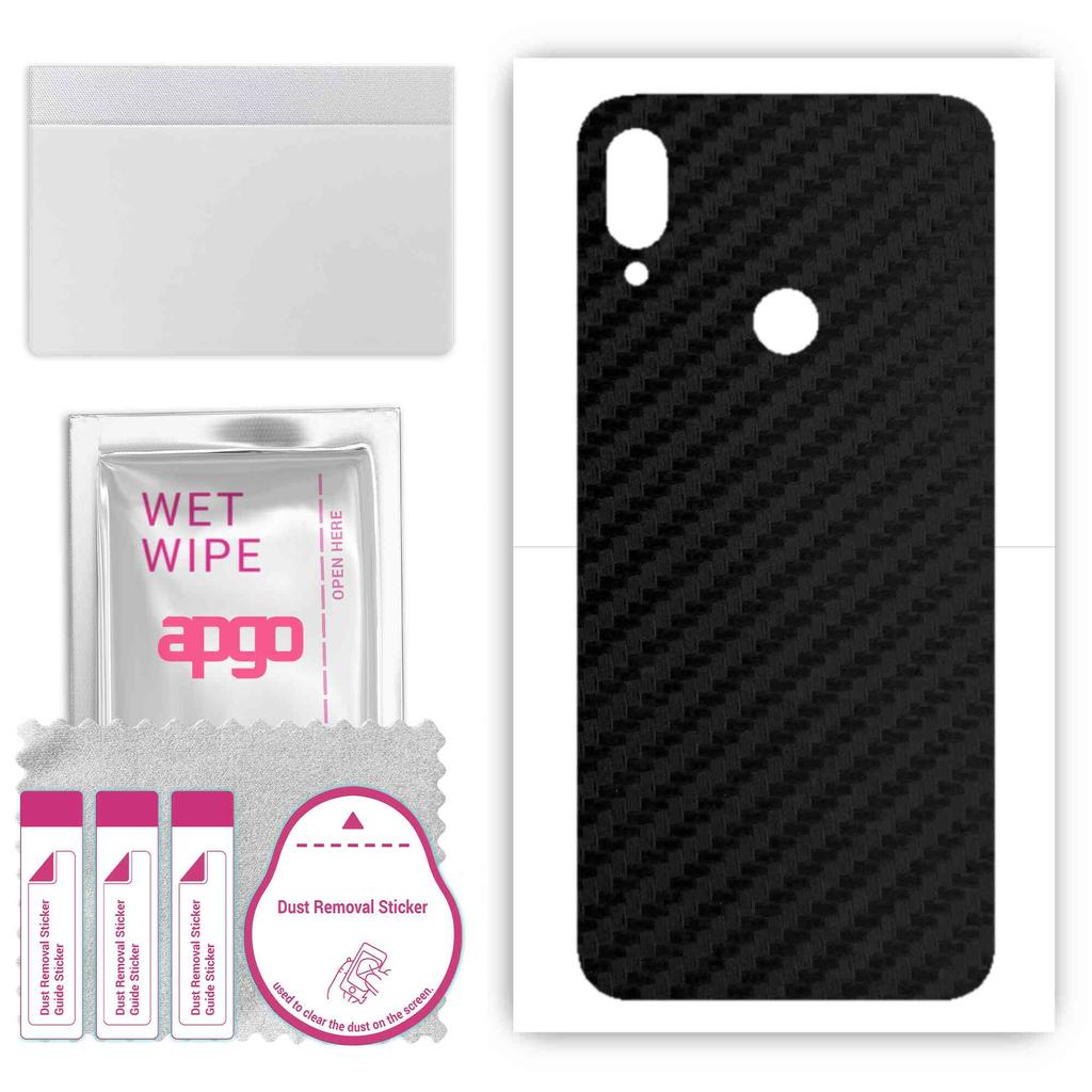 apgo Protective Skin Sticker for the Back Compatible with Xiaomi Redmi Note 7, Wrap Film, Foil, Vinyl - Pattern Carbon Black